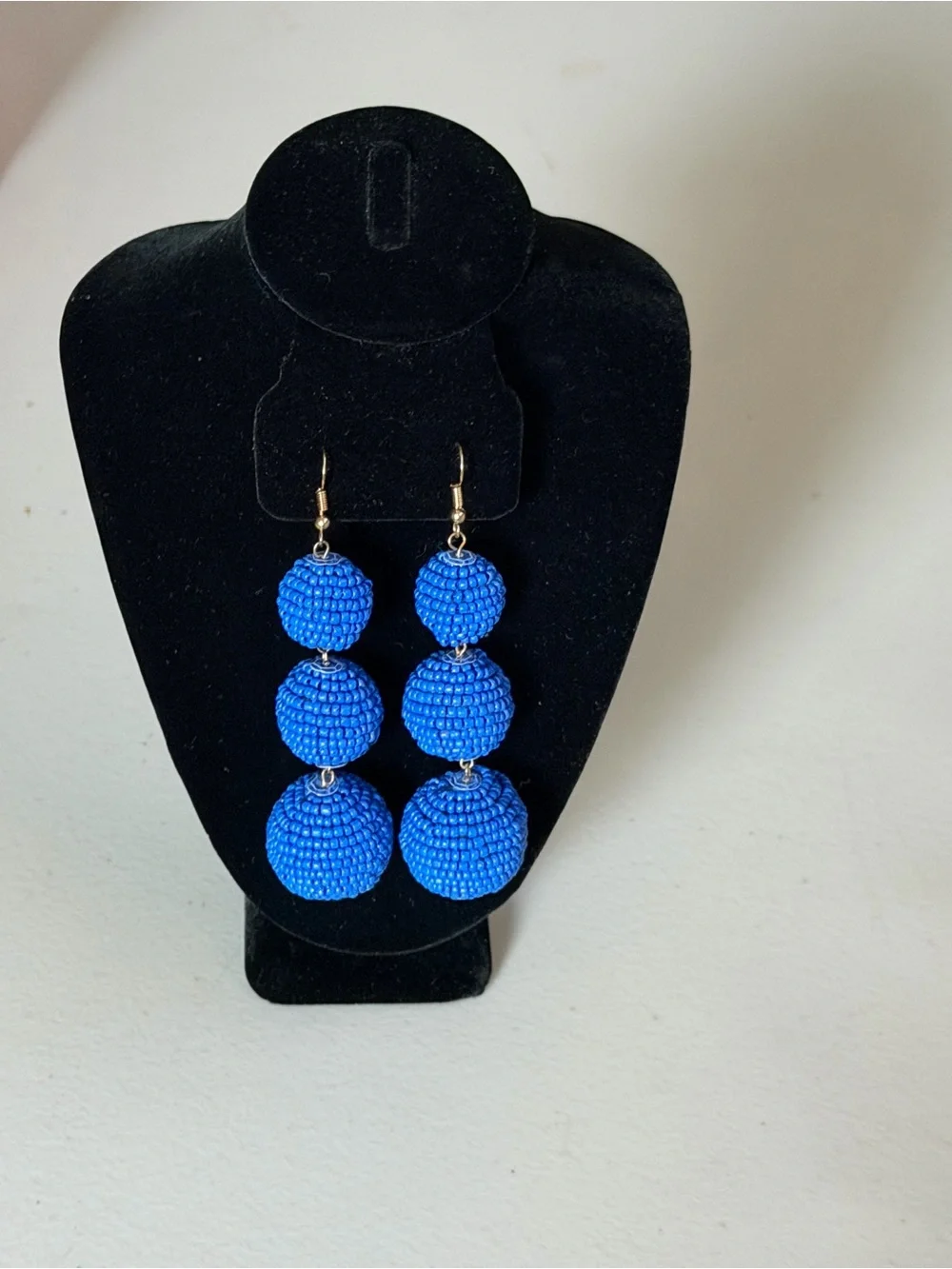 Handmade Royal Blue Triple Bead Drop Earrings
